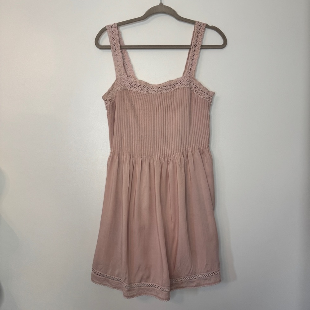 Aritzia Wilfred Leone Slip Mini Dress Pink La Boheme Crochet Pintuck Sz S - Picture 2 of 16